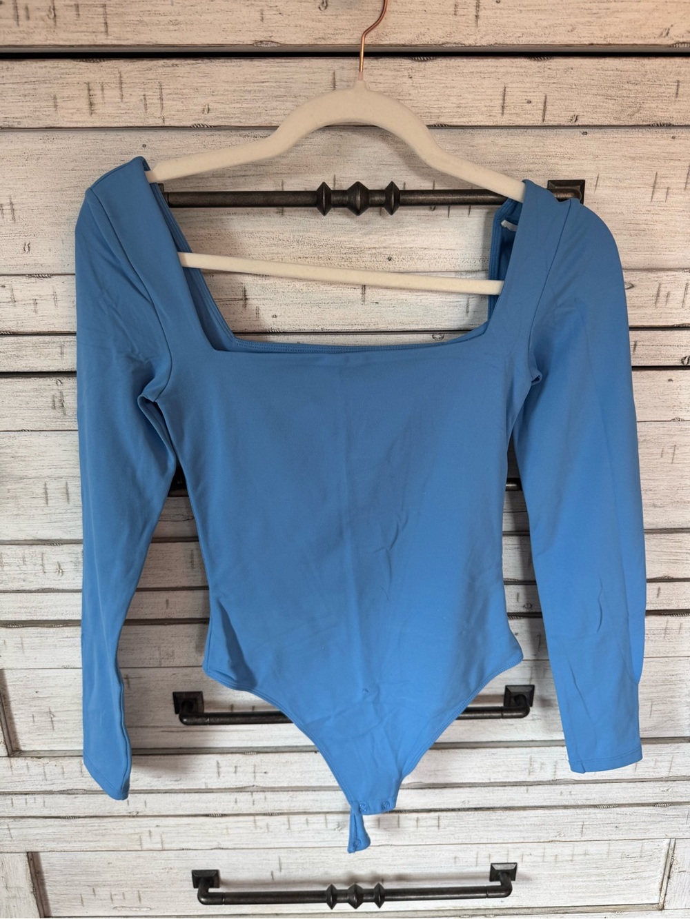 Babaton Square Neck Long Sleeve Bodysuit - Light Blue